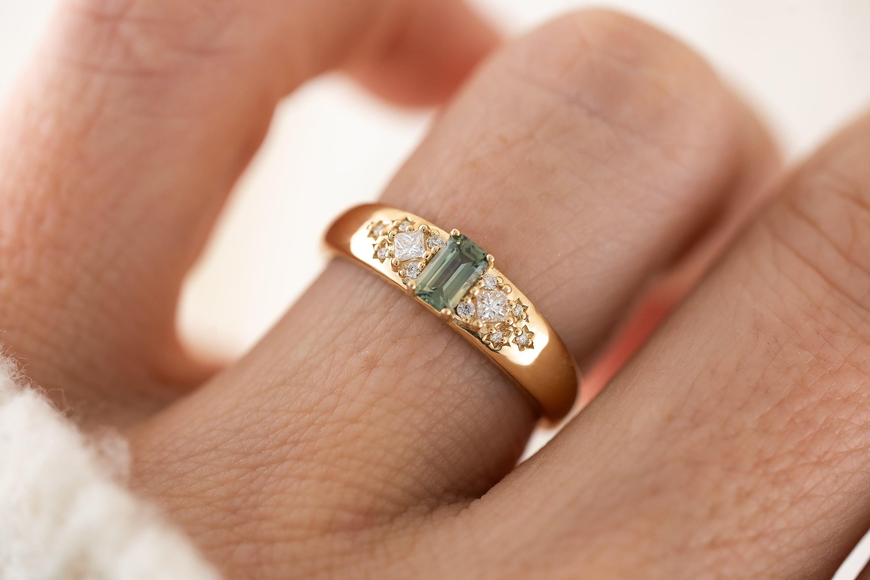 The Astral Ring | Emerald Cut Green-Teal Sapphire - Lavender Creek Gems 
