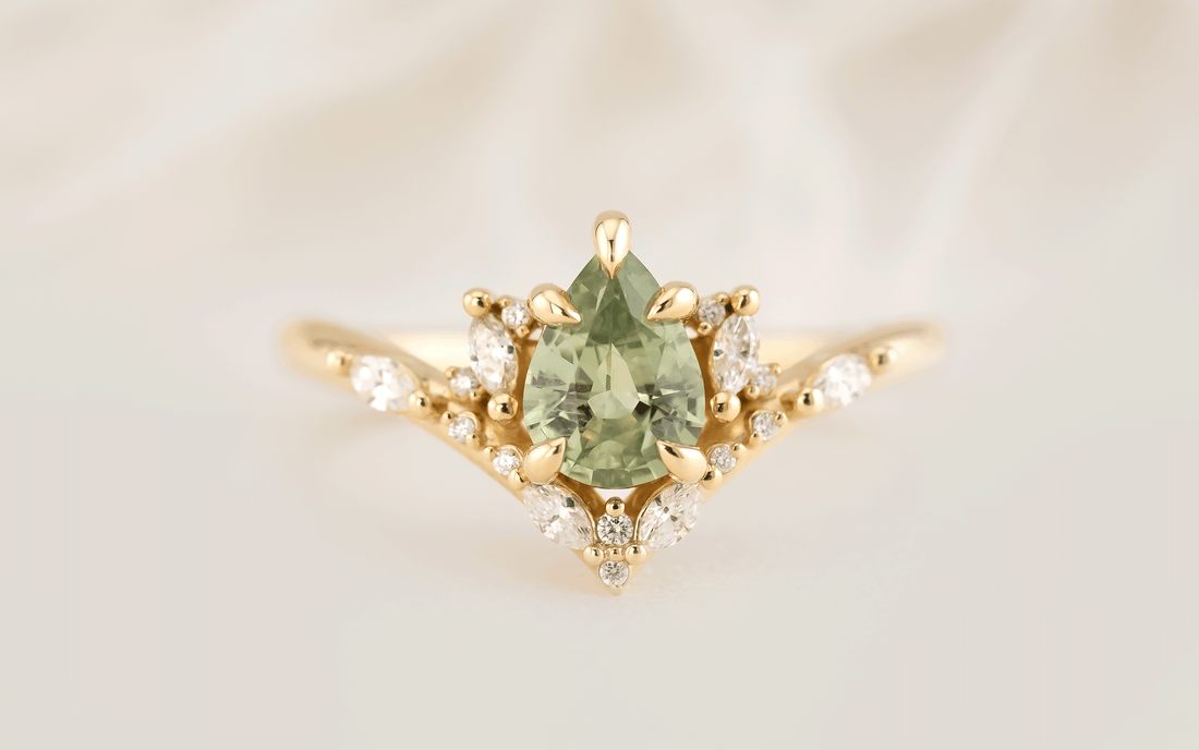 The Aurora Ring | 0.87 CT Pear Mint Green Sapphire - Lavender Creek Gems