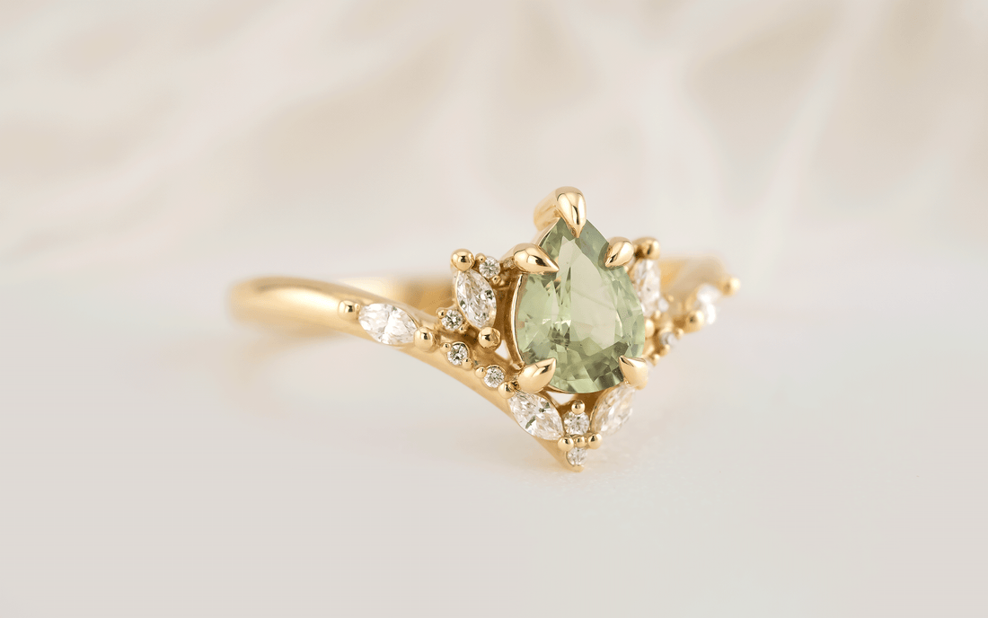 The Aurora Ring | 0.87 CT Pear Mint Green Sapphire - Lavender Creek Gems