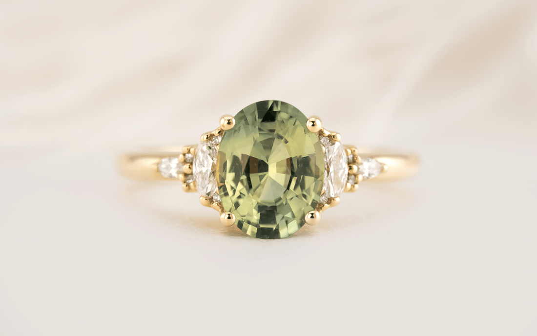 The Low Maeve Ring | 2.11 CT Oval Teal Green Sapphire - Lavender Creek Gems