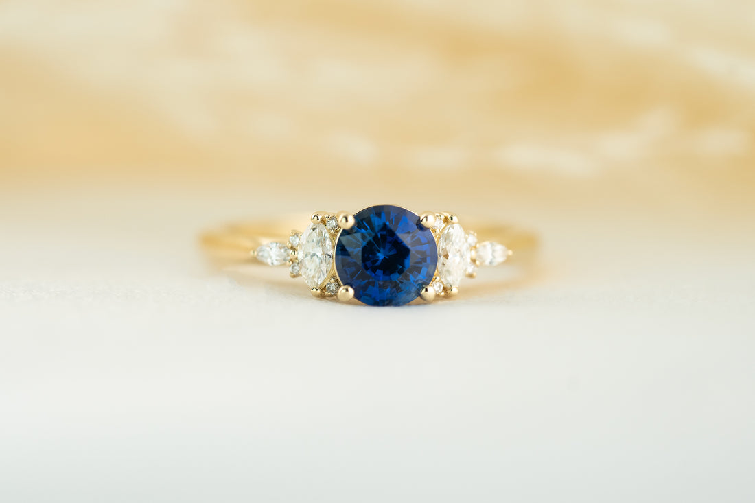 The Maeve 1 CT Round Royal Blue Sapphire Ring - Lavender Creek Gems 