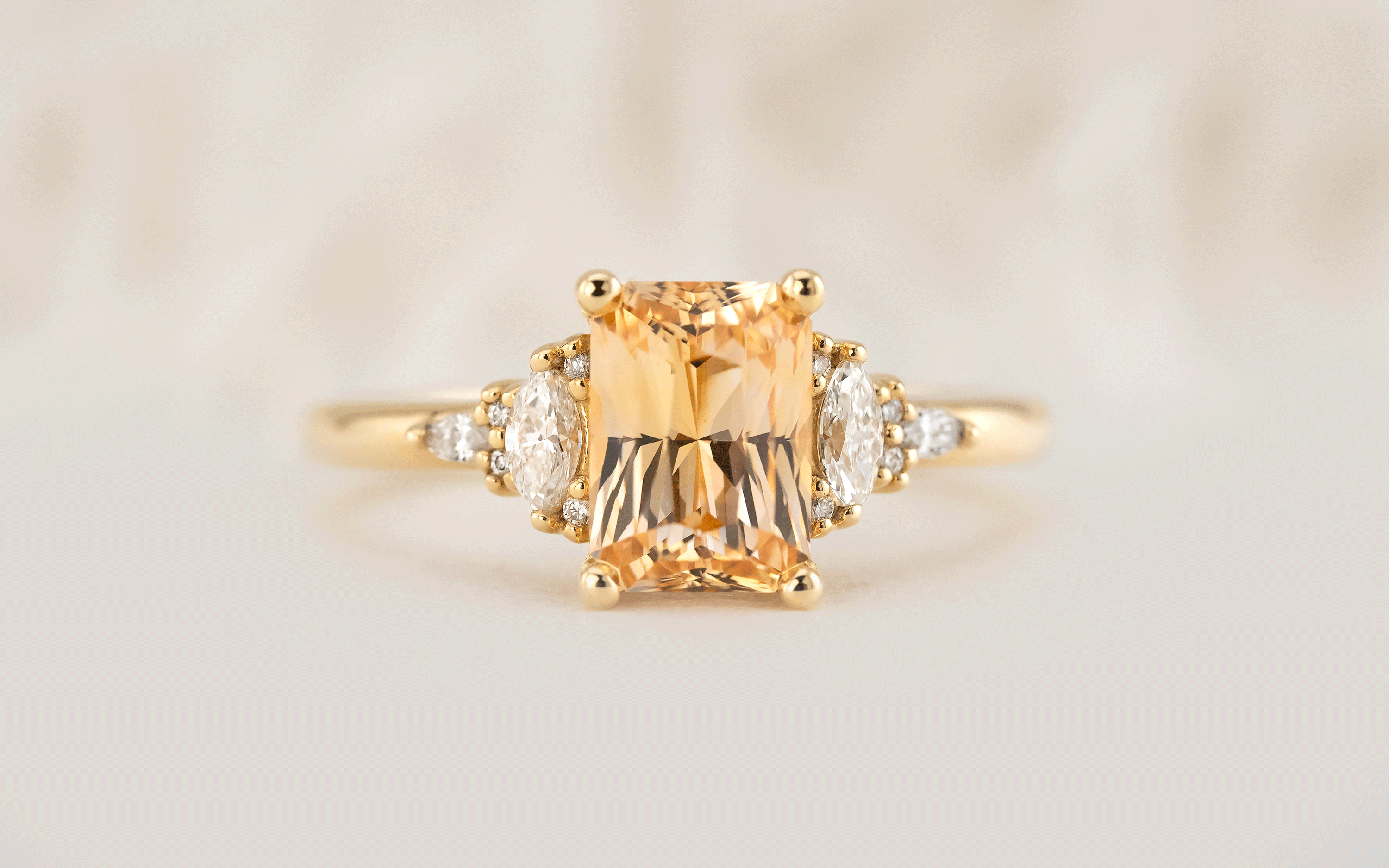 The Low Maeve Ring | 2.05 CT Radiant Apricot Sapphire - Lavender Creek Gems 