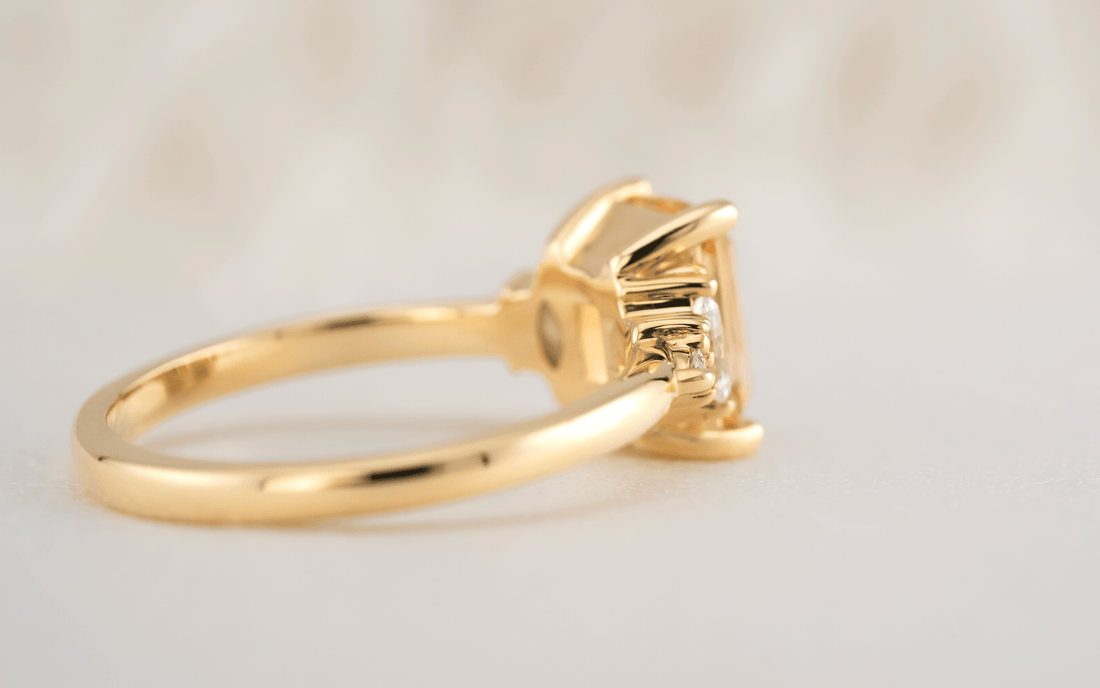 The Low Maeve Ring | 2.05 CT Radiant Apricot Sapphire - Lavender Creek Gems