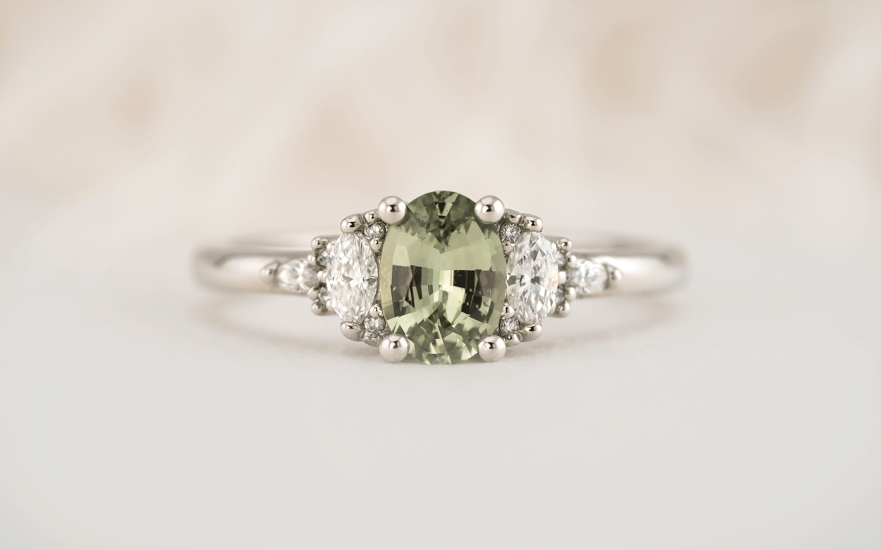 The Low Maeve Ring | 0.92 CT Oval Green Sapphire - Lavender Creek Gems 