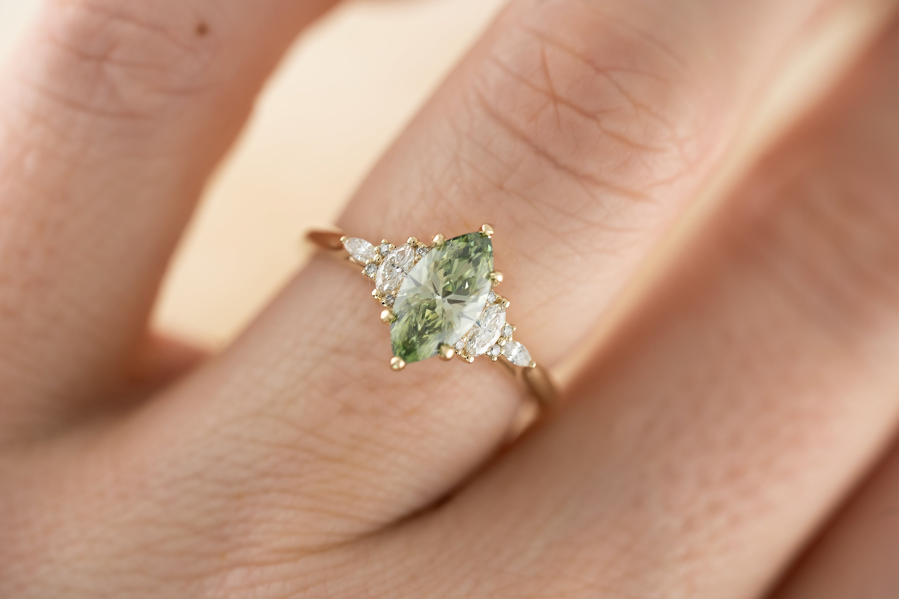The Maeve 1 CT Marquise Green Lab Diamond Ring - Lavender Creek Gems 