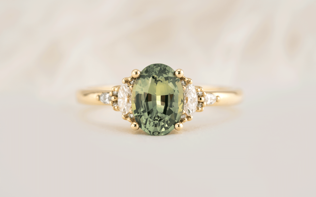 The Low Maeve Ring | 1.7 CT Oval Green Sapphire - Lavender Creek Gems