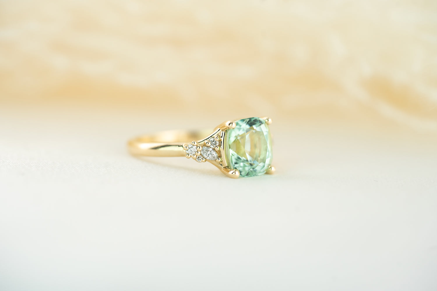 The High Lady Ring - 2.6 CT Cushion Seafoam/Lagoon Tourmaline - Lavender Creek Gems 