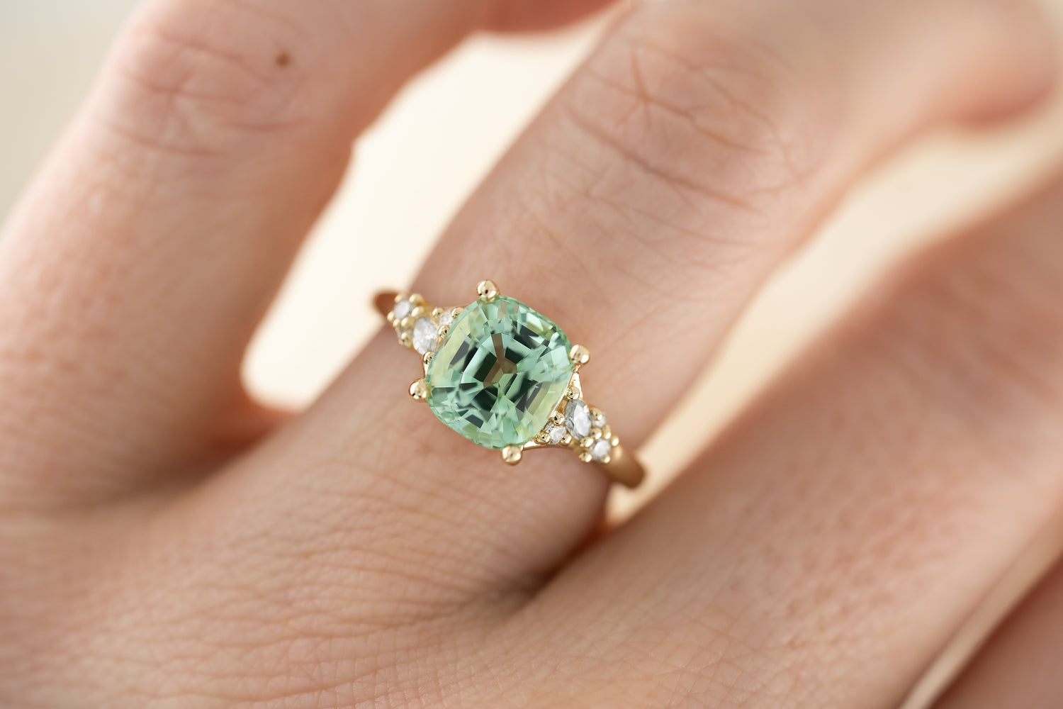 The High Lady Ring - 2.6 CT Cushion Seafoam/Lagoon Tourmaline - Lavender Creek Gems 