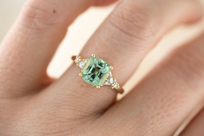 The High Lady Ring - 2.6 CT Cushion Seafoam/Lagoon Tourmaline - Lavender Creek Gems 