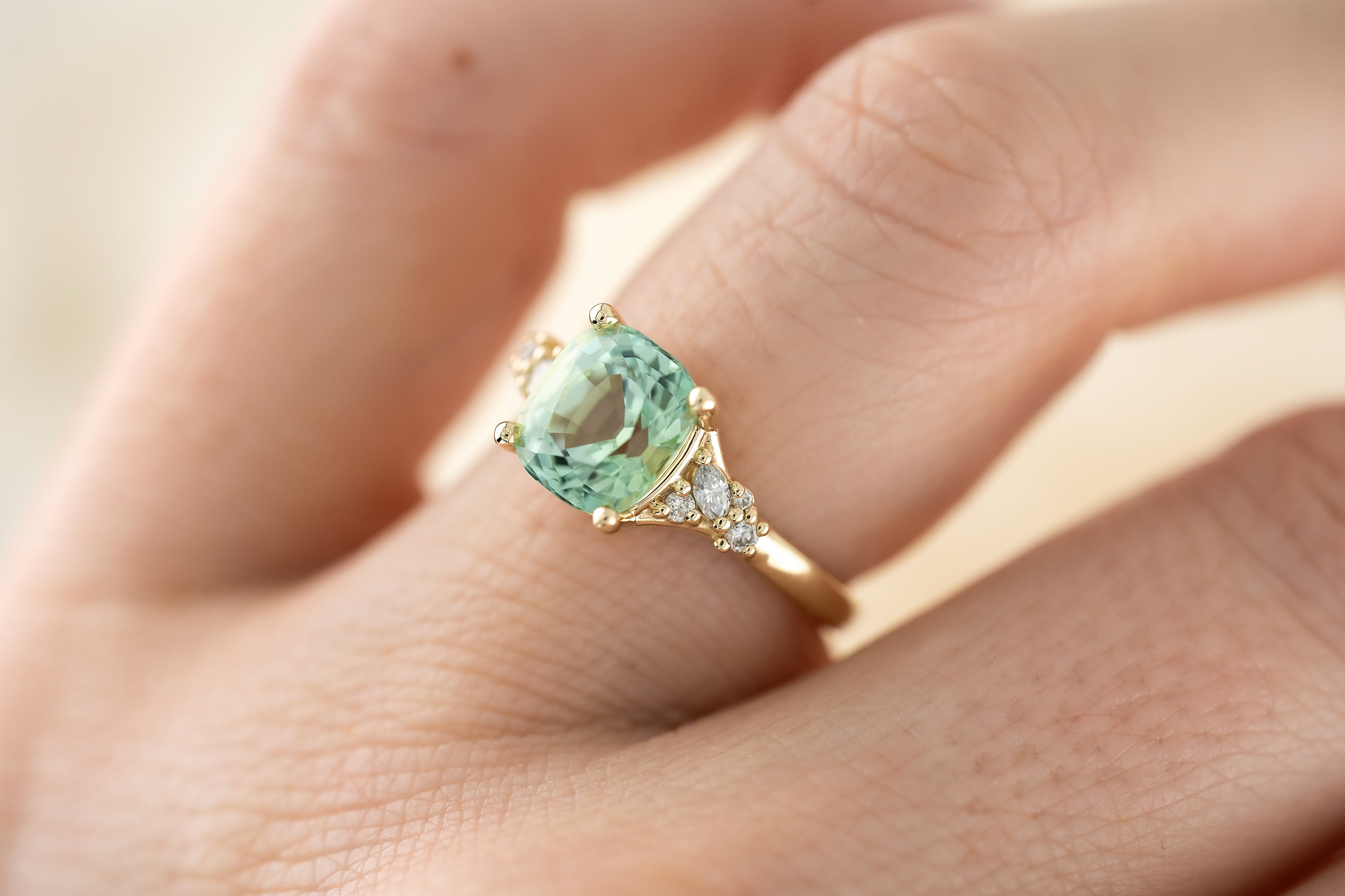 The High Lady Ring - 2.6 CT Cushion Seafoam/Lagoon Tourmaline - Lavender Creek Gems 