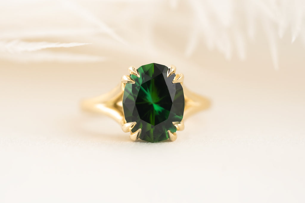 The Weaver Ring | 4.5 CT Oval Deep Green Tourmaline - Lavender Creek Gems 