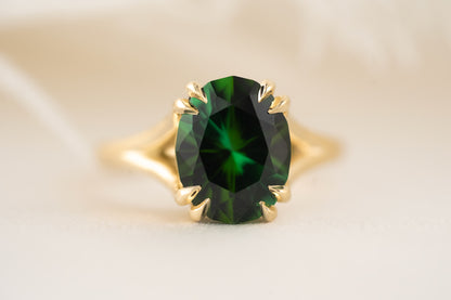 The Weaver Ring | 4.5 CT Oval Deep Green Tourmaline - Lavender Creek Gems 