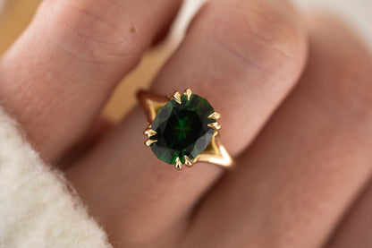 The Weaver Ring | 4.5 CT Oval Deep Green Tourmaline - Lavender Creek Gems 