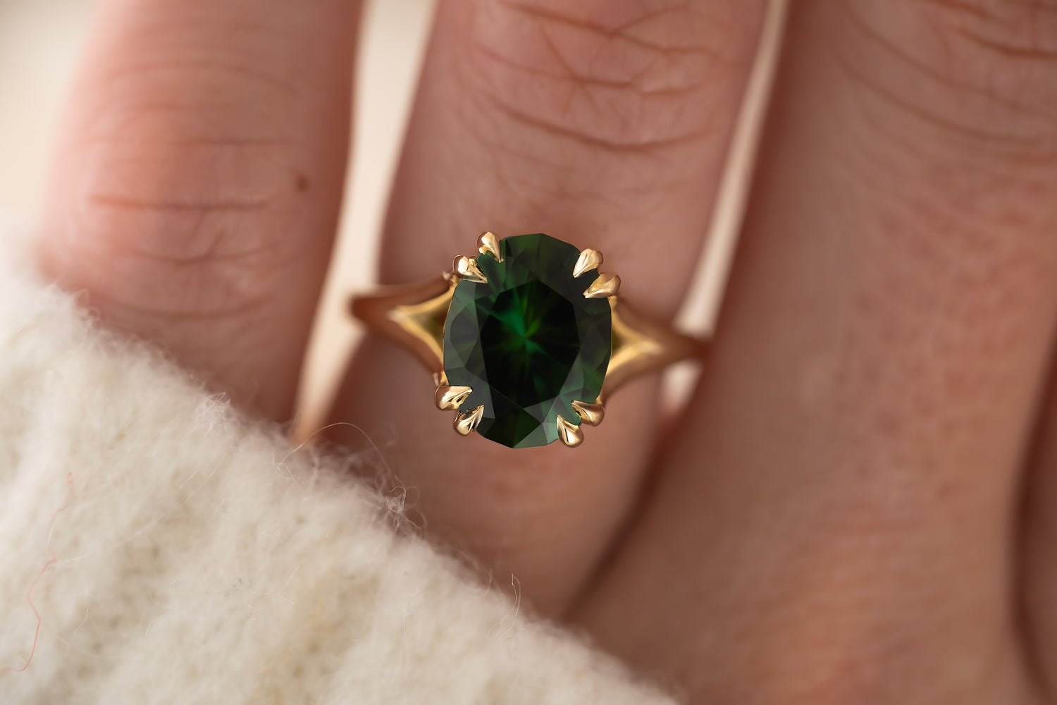 The Weaver Ring | 4.5 CT Oval Deep Green Tourmaline - Lavender Creek Gems 
