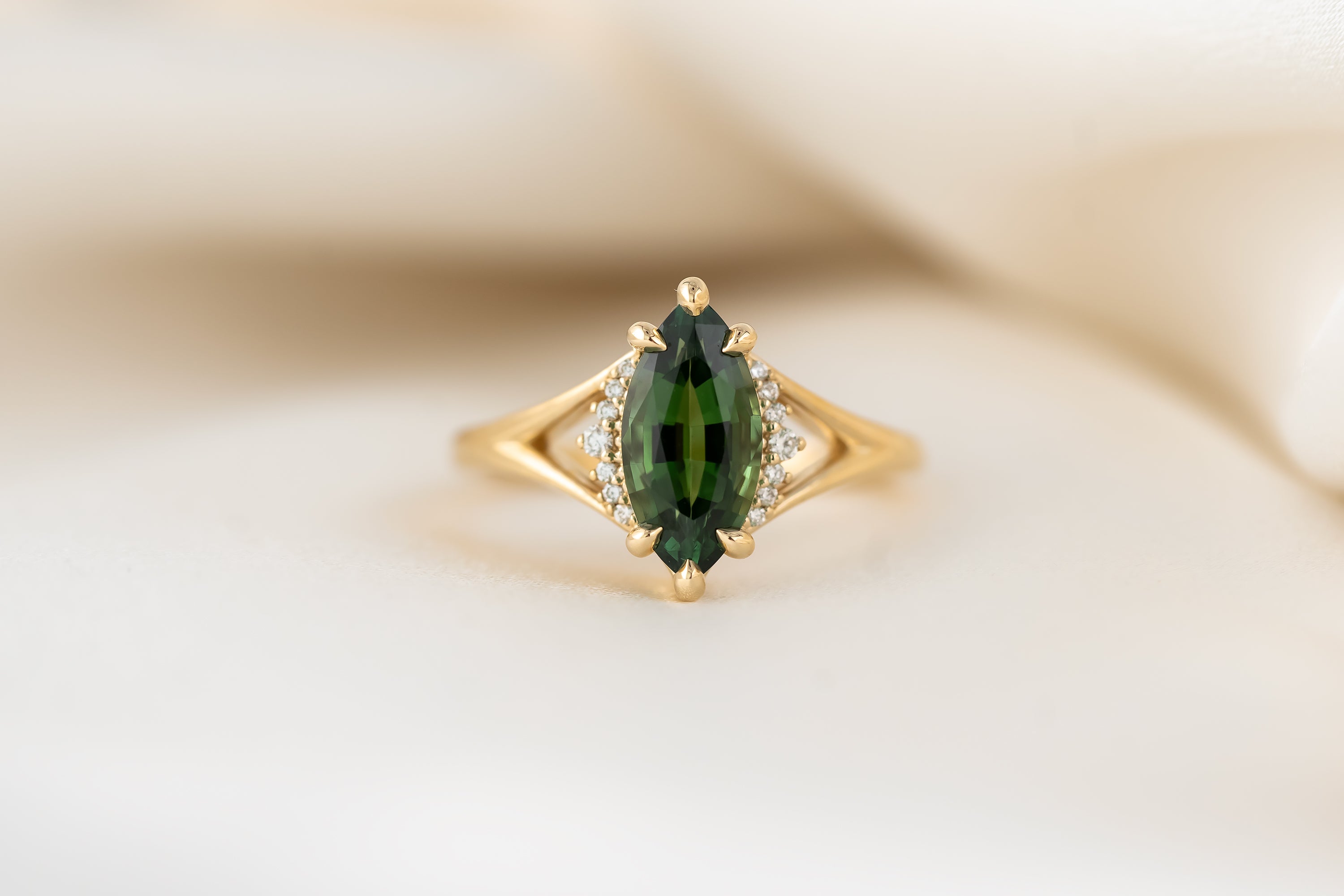 The Serendipity Ring | 1.74 CT Marquise Green Tourmaline - Lavender Creek Gems 
