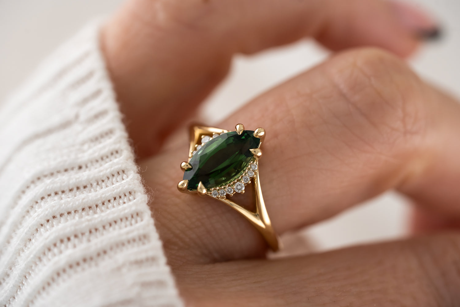 The Serendipity Ring | 1.74 CT Marquise Green Tourmaline