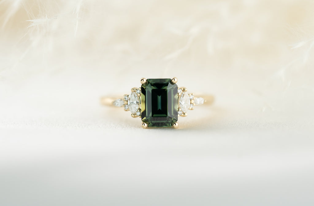 The Maeve 2.25 CT Emerald Cut Teal Green Sapphire Ring - Lavender Creek Gems 