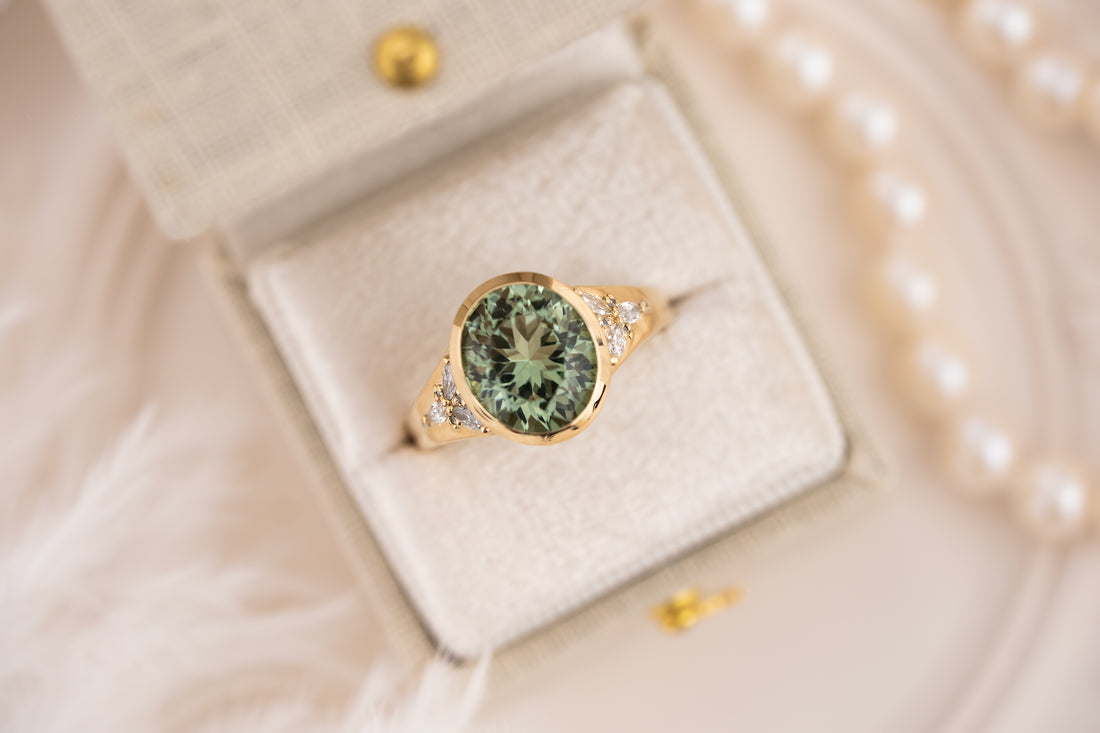 The Daylight Ring | 3.8 CT Oval Mint/Sage Green Tourmaline - Lavender Creek Gems 