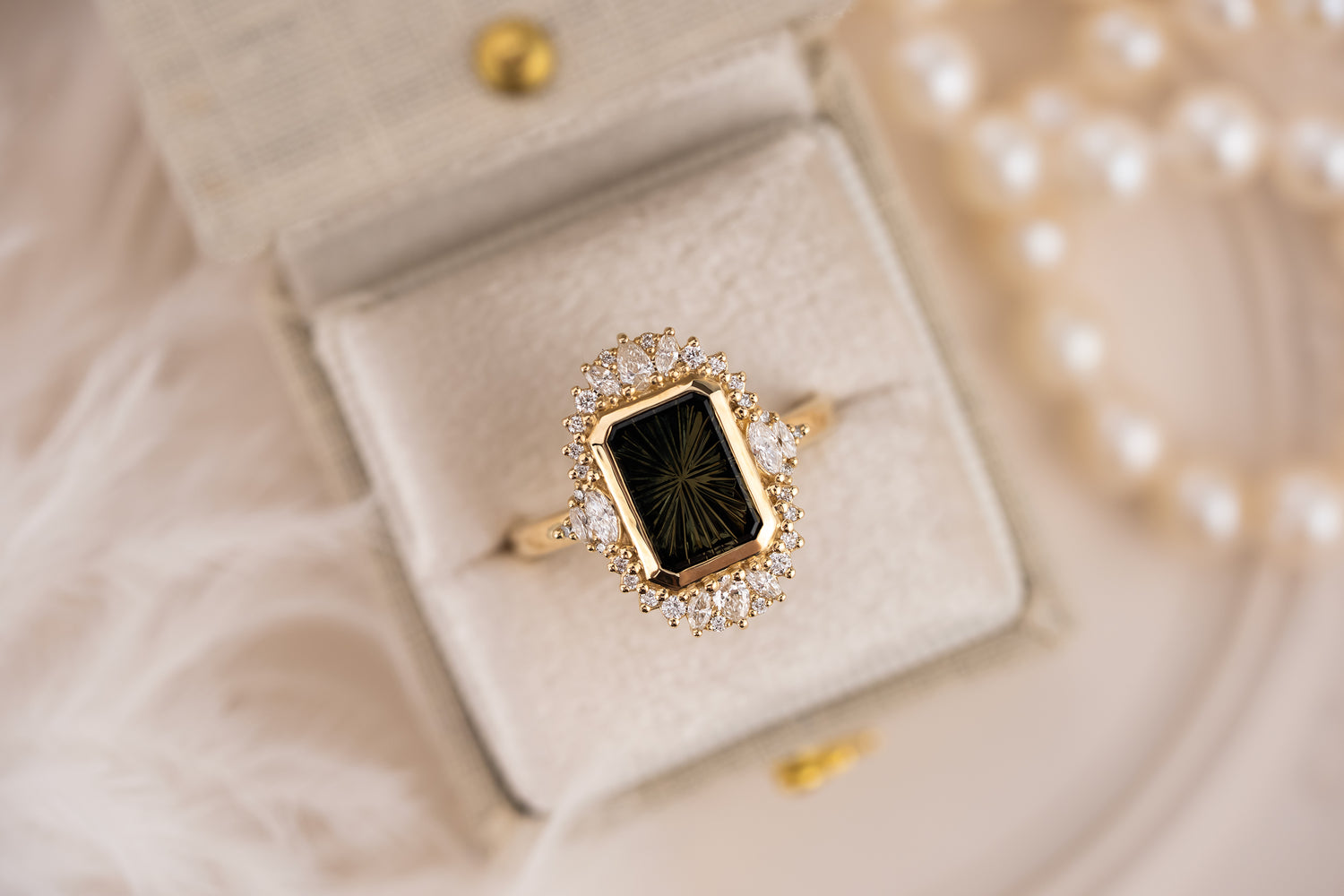 The Ethereal Ring | 2.69 CT Rectangular Starbrite™ Dark Green Bicolor Australian Sapphire - Lavender Creek Gems 