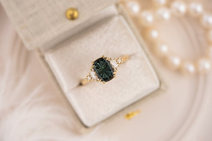 The Maeve Ring | 2.21 CT Elongated Cushion Starbrite™ Teal Green Australian Sapphire - Lavender Creek Gems 