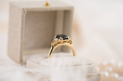 The Maeve Ring | 2.21 CT Elongated Cushion Starbrite™ Teal Green Australian Sapphire - Lavender Creek Gems 