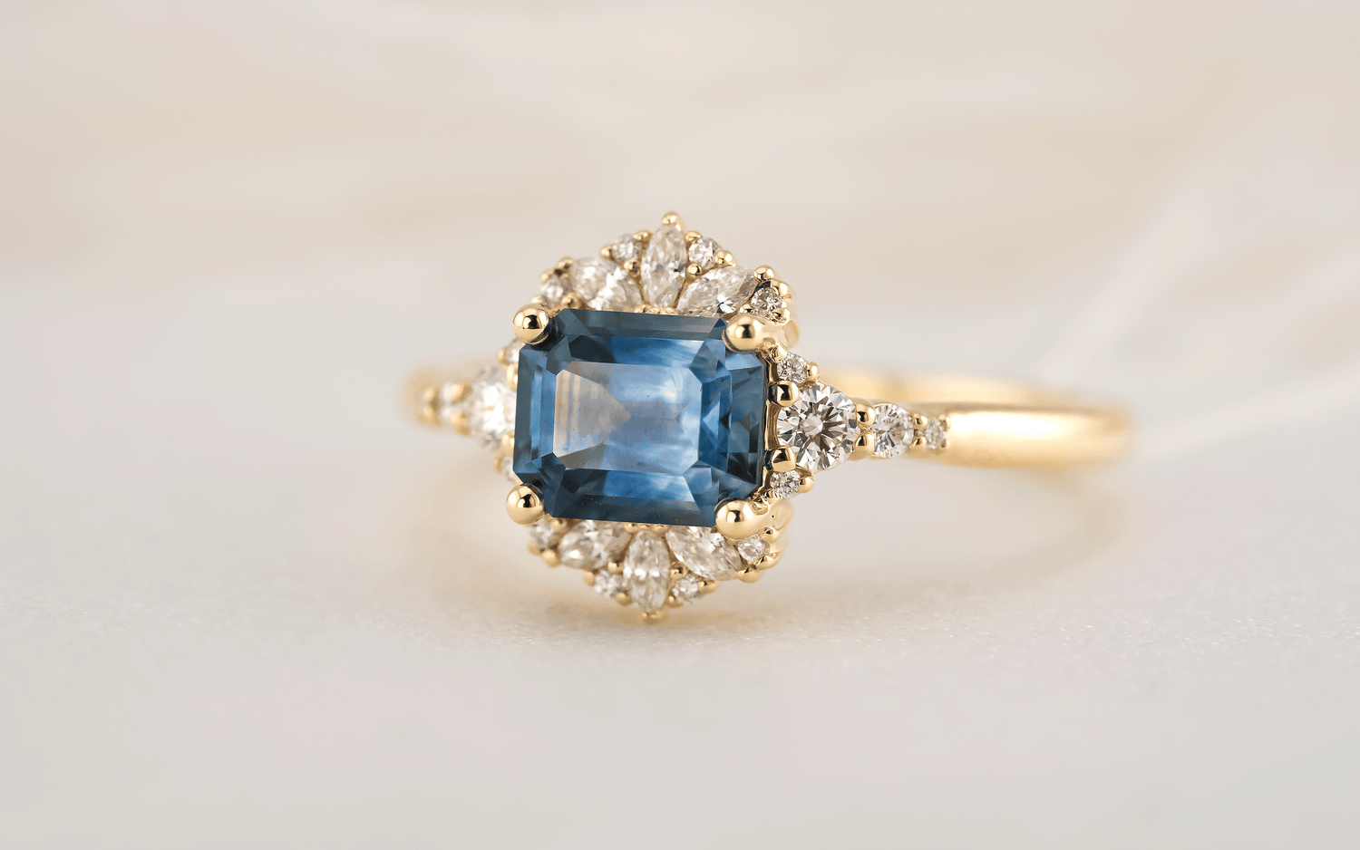 The Comtesse Ring | 1.38 CT Emerald Cut Montana Sapphire