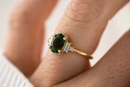 The Sura Ring | 1.38 CT Oval Deep Green Tourmaline