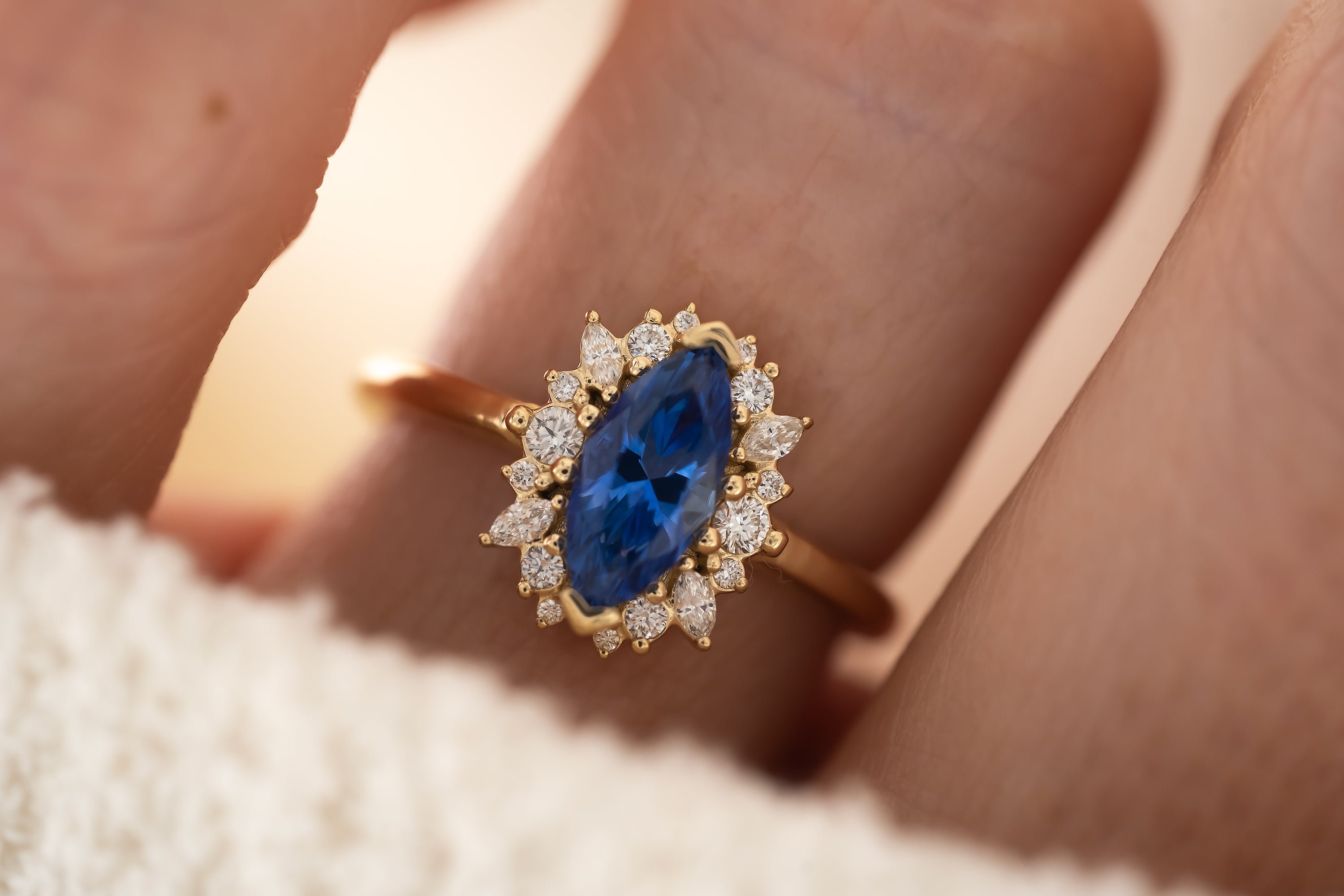 The Eleanor Ring | 1 CT Marquise Royal Blue Sapphire - Lavender Creek Gems 