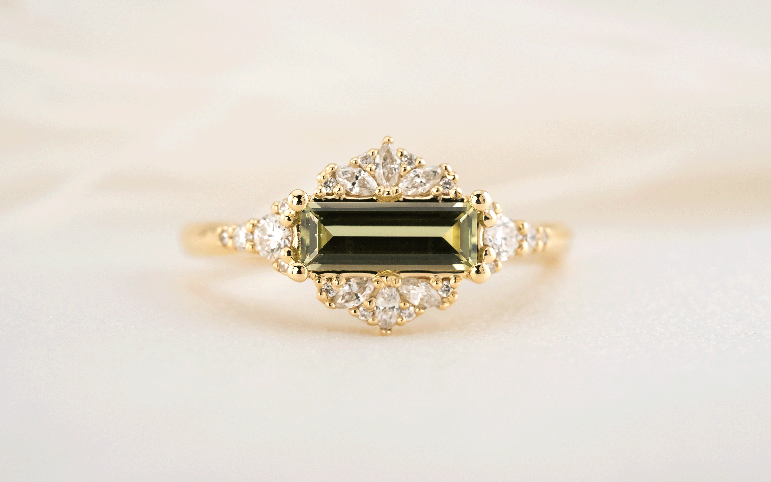 The Comtesse Ring | 0.72 CT Baguette Light Green Sapphire - Lavender Creek Gems 