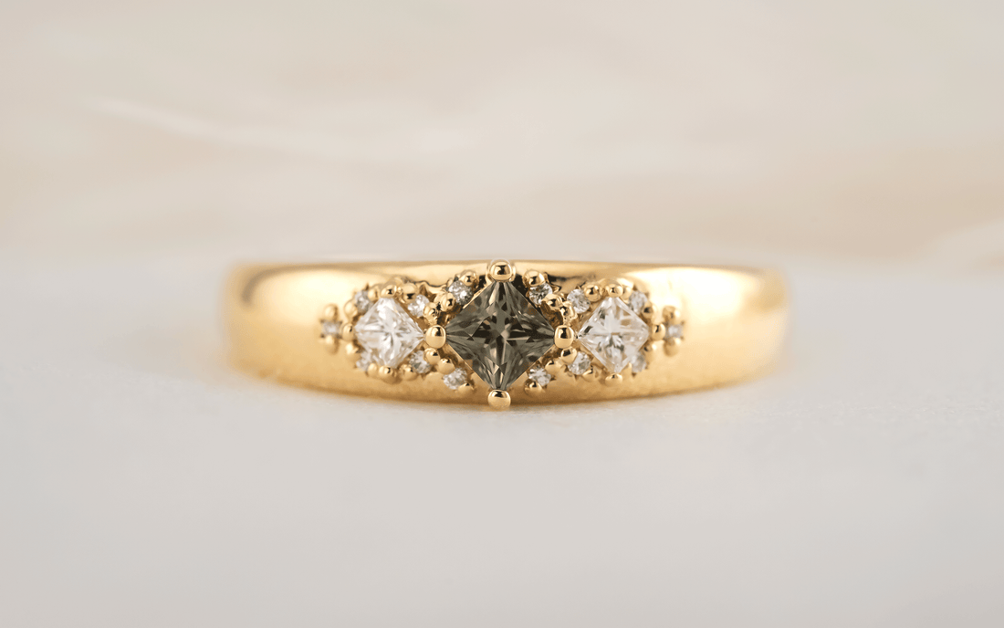 The Astral Ring | Princess Cut Deep Olive Green Sapphire