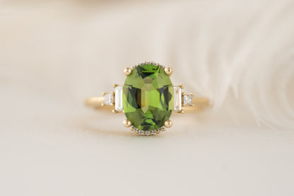 The Sura Ring | 2.2 CT Oval Green Tourmaline - Lavender Creek Gems 