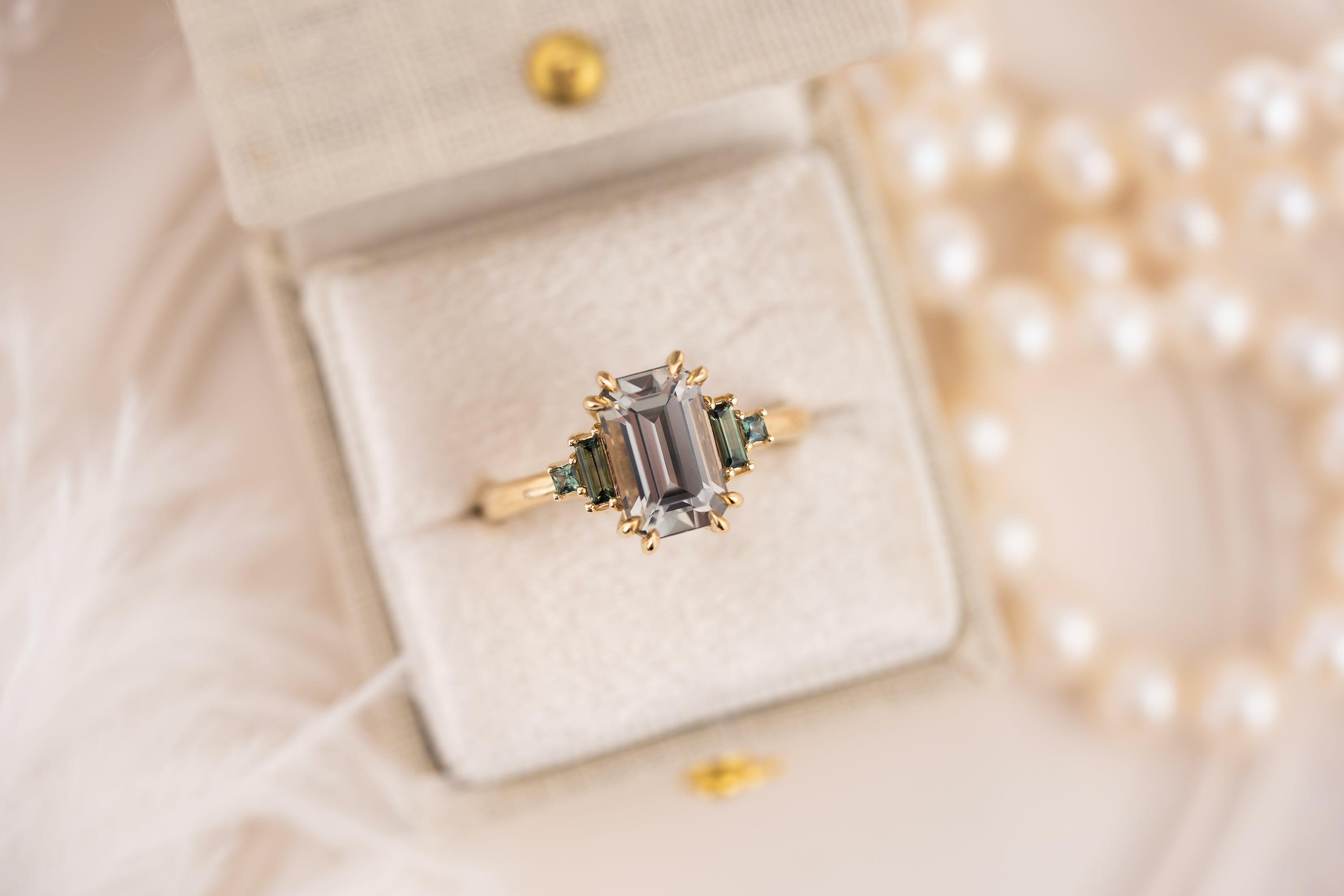 The Mira Ring | 2.98 CT Emerald Cut Steel/Green Sapphire - Lavender Creek Gems 
