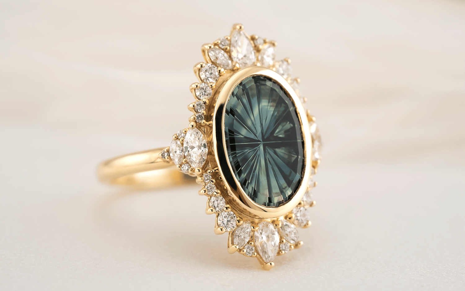 The Ethereal Ring | 2.81 CT Oval Starbrite™ Teal Australian Sapphire