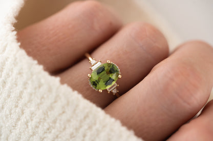 The Sura Ring | 2.2 CT Oval Green Tourmaline - Lavender Creek Gems 