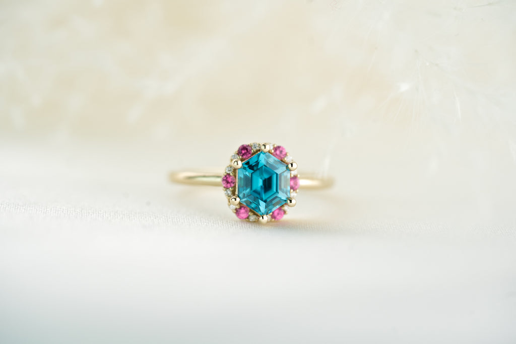 The Tai Ring | Blue Zircon + Pink Sapphire - Lavender Creek Gems 