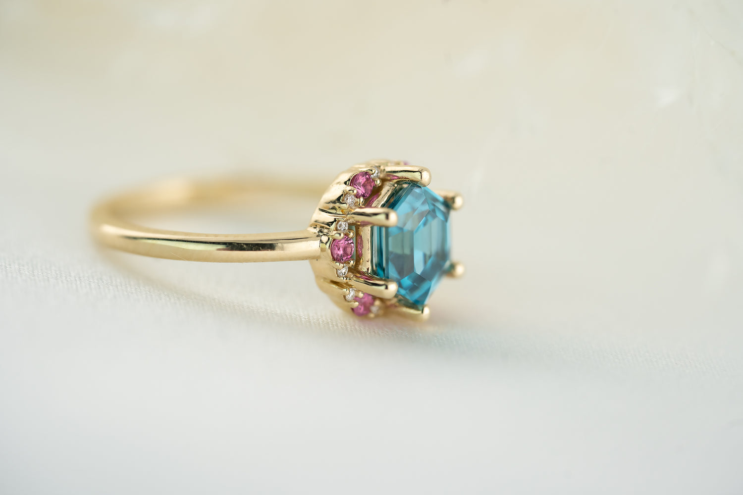 The Tai Ring | Blue Zircon + Pink Sapphire - Lavender Creek Gems 