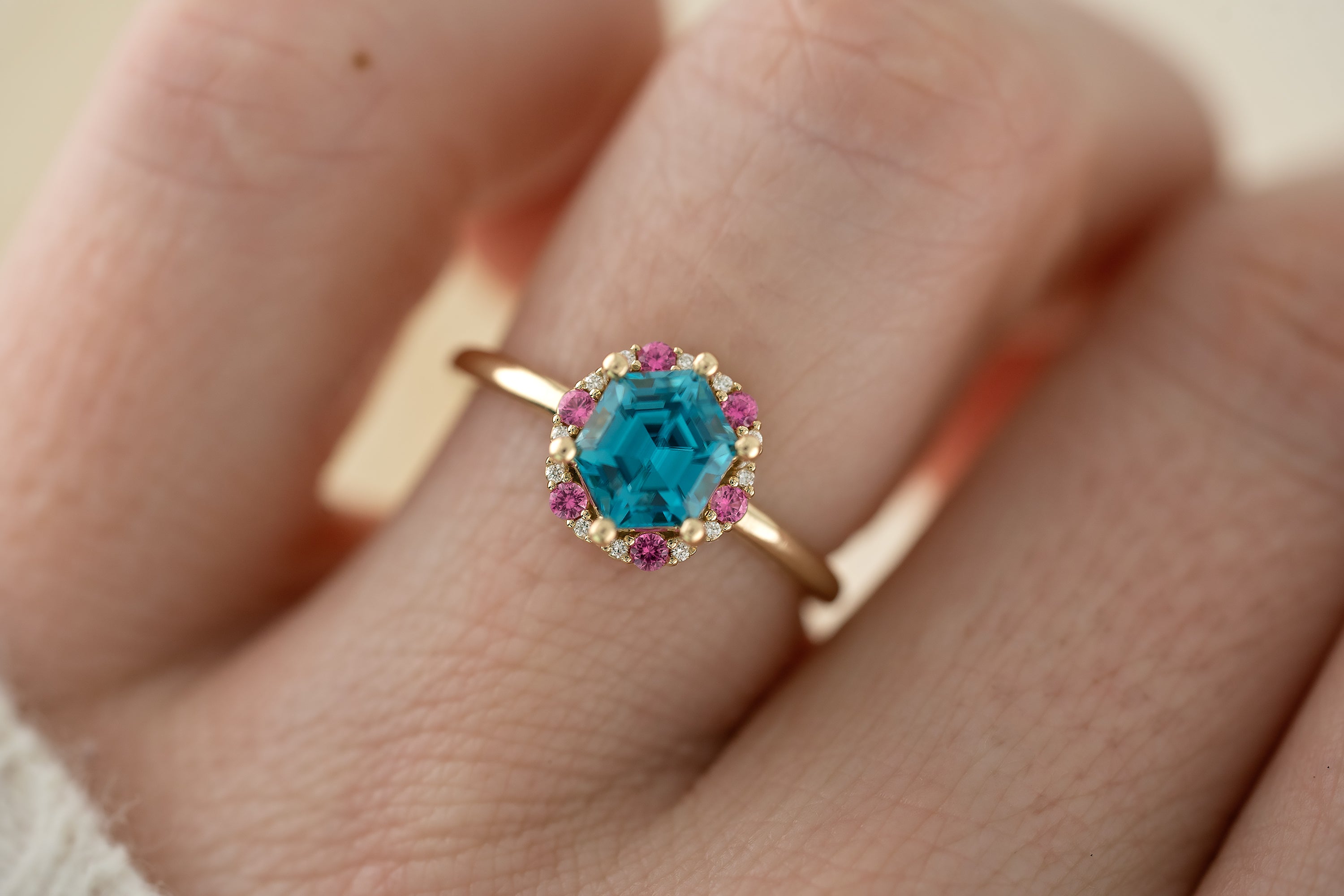 The Tai Ring | Blue Zircon + Pink Sapphire - Lavender Creek Gems