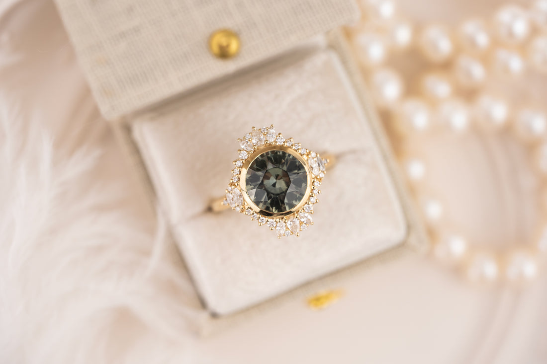 The Ethereal Ring | 3.6 CT Round Dark Green Sapphire - Lavender Creek Gems 