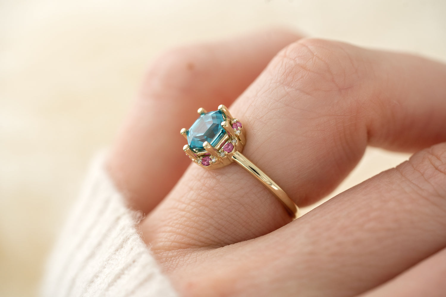 The Tai Ring | Blue Zircon + Pink Sapphire - Lavender Creek Gems 