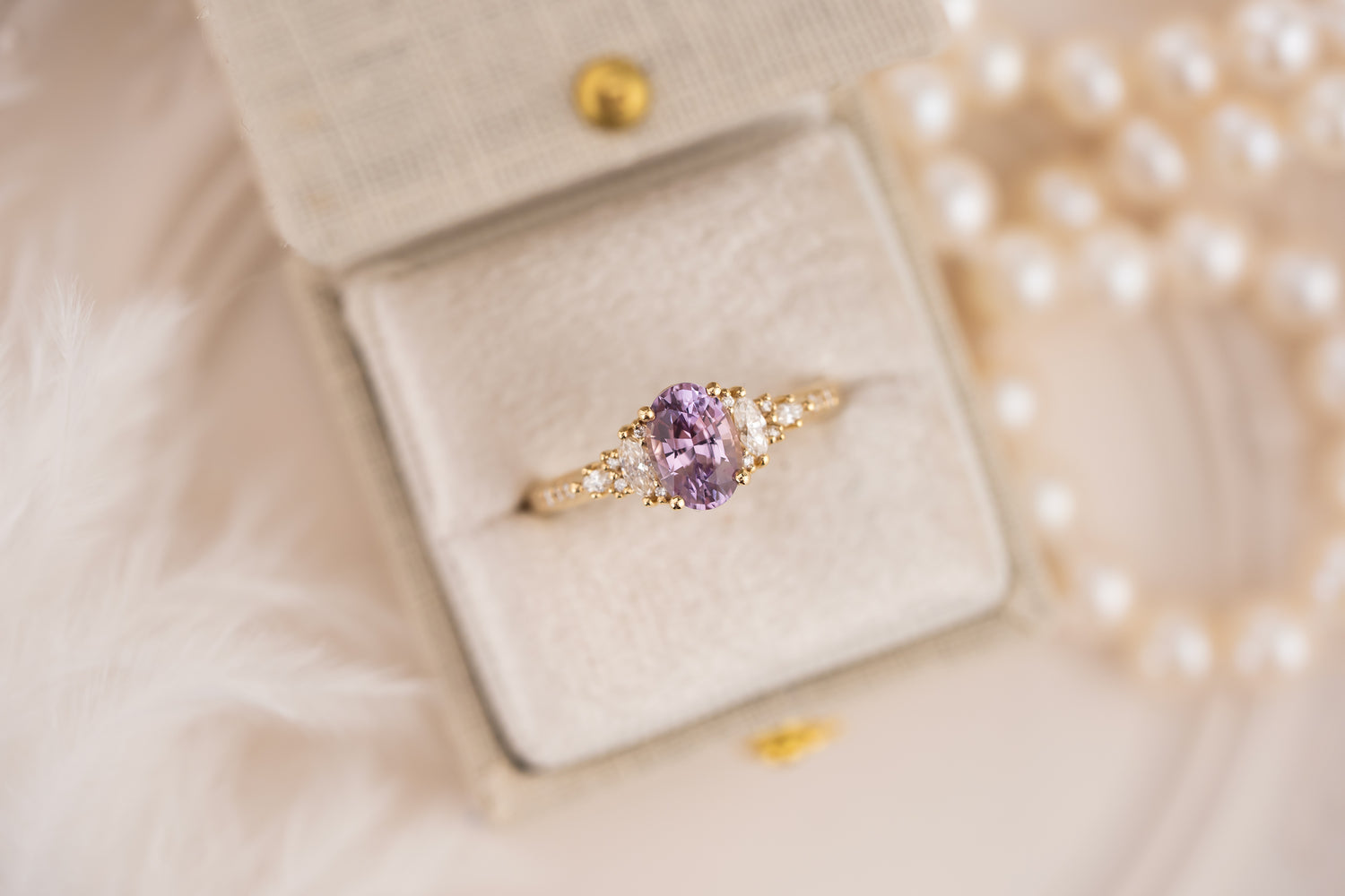 The Maeve Ring | 1.24 Oval Lavender Sapphire Maeve | Accented Shank - Lavender Creek Gems 