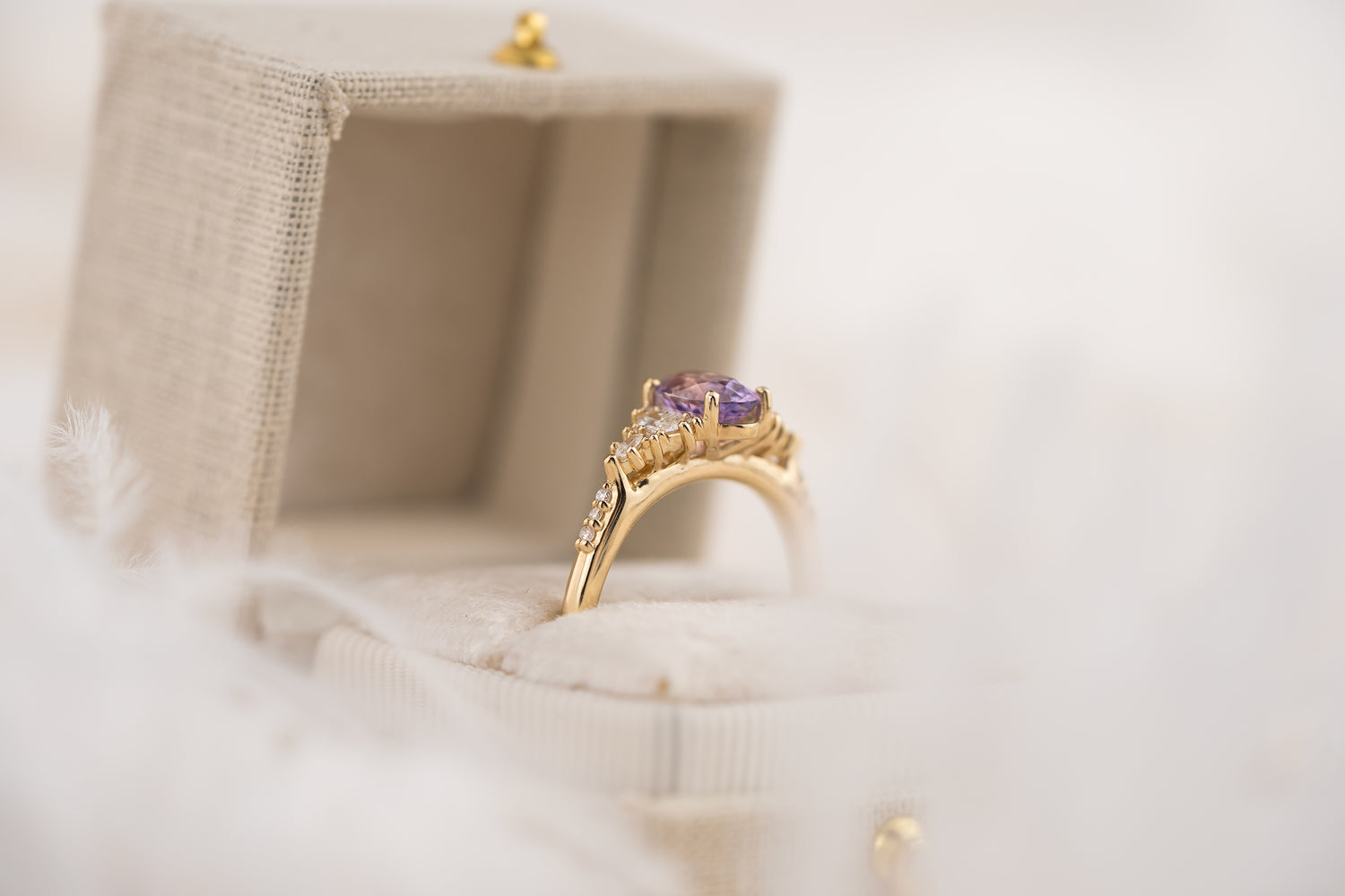 The Maeve Ring | 1.24 Oval Lavender Sapphire Maeve | Accented Shank - Lavender Creek Gems 