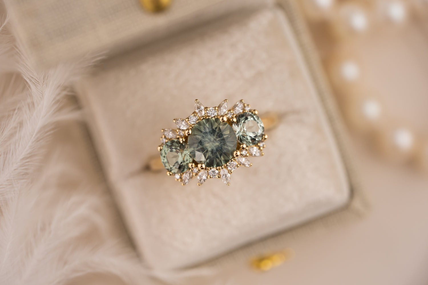 The Marial Ring | Round Seafoam Montana Sapphire - Lavender Creek Gems 