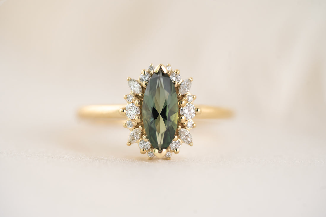 The Eleanor Ring | 1 CT Marquise Teal Green Sapphire - Lavender Creek Gems