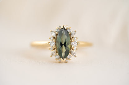 The Eleanor Ring | 1 CT Marquise Teal Green Sapphire - Lavender Creek Gems 