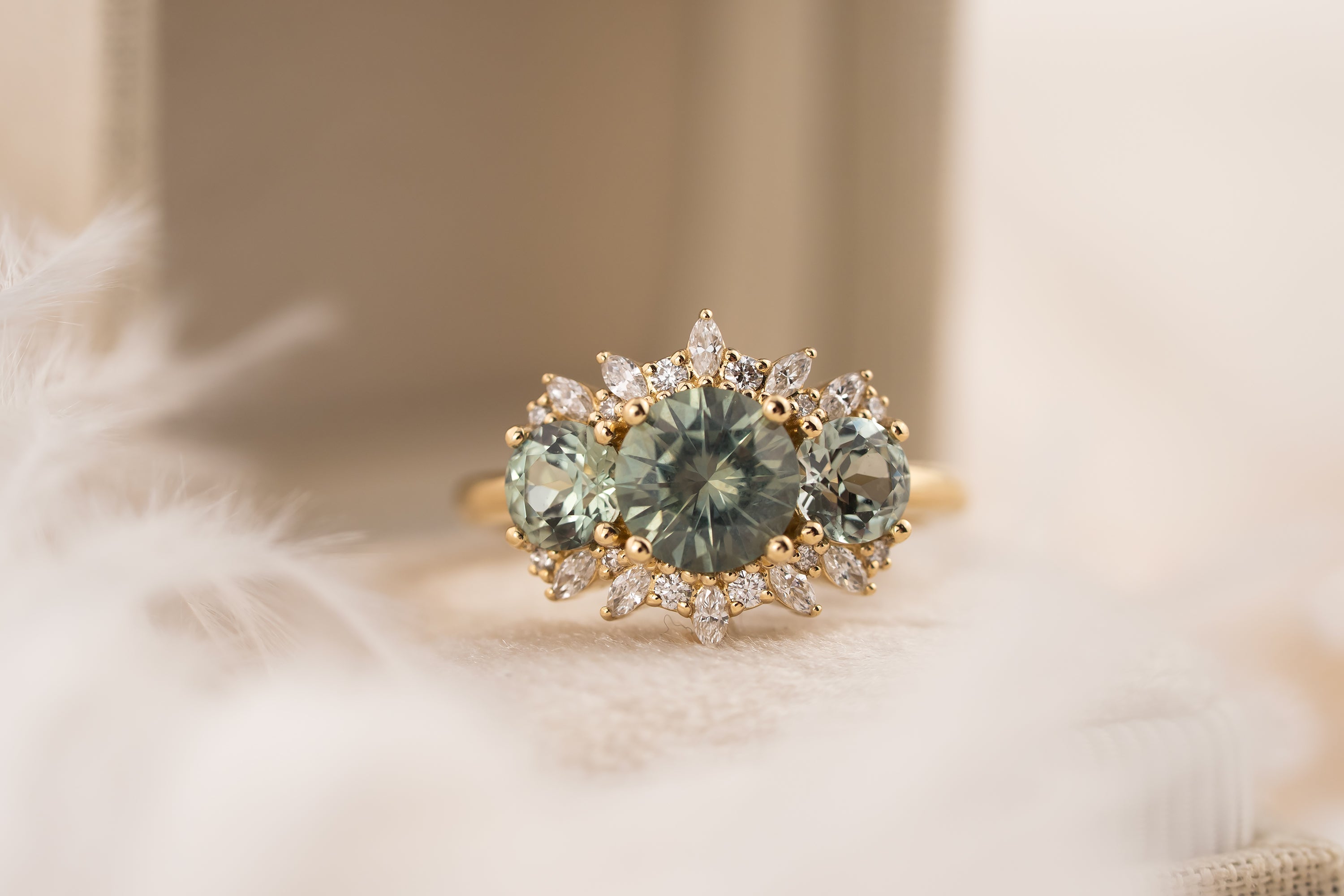 The Marial Ring | Round Seafoam Montana Sapphire - Lavender Creek Gems 