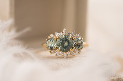 The Marial Ring | Round Seafoam Montana Sapphire - Lavender Creek Gems 