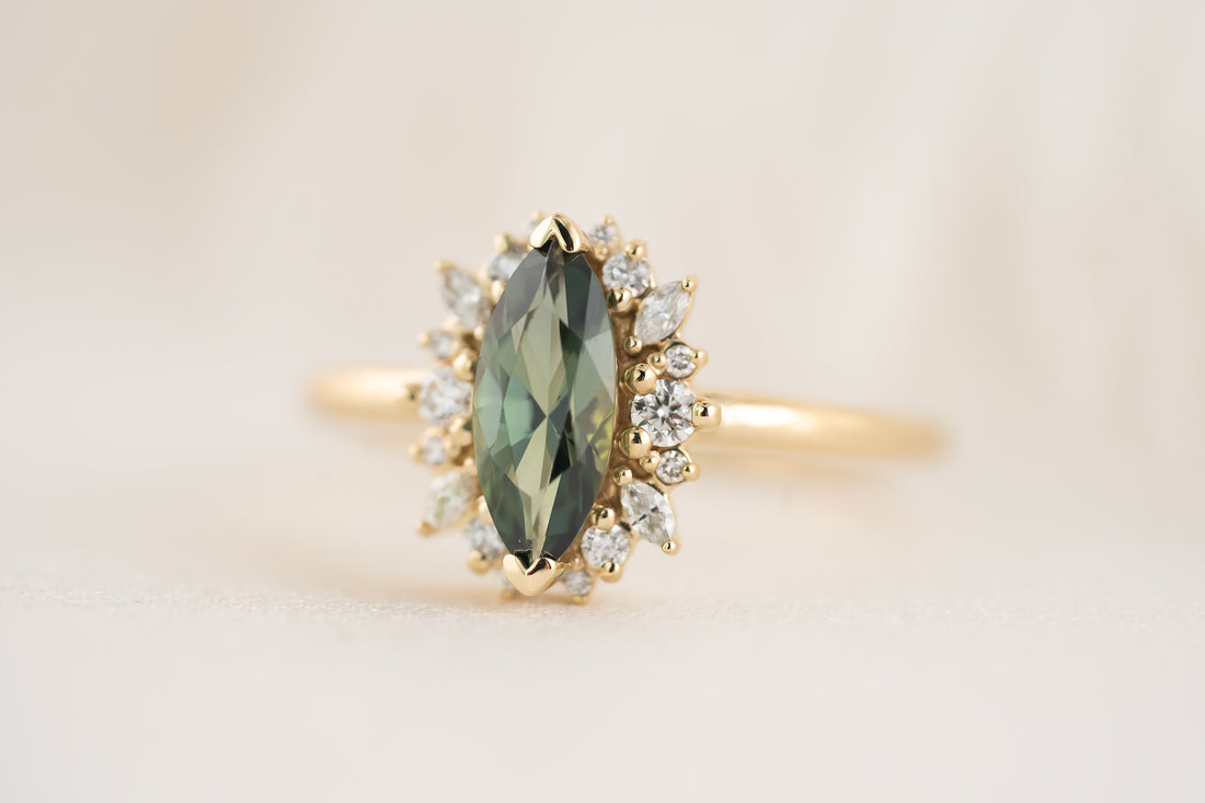 The Eleanor Ring | 1 CT Marquise Teal Green Sapphire - Lavender Creek Gems