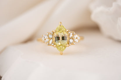 The Rosalie Ring | 2.89 CT Marquise Yellow Chrysoberyl - Lavender Creek Gems 