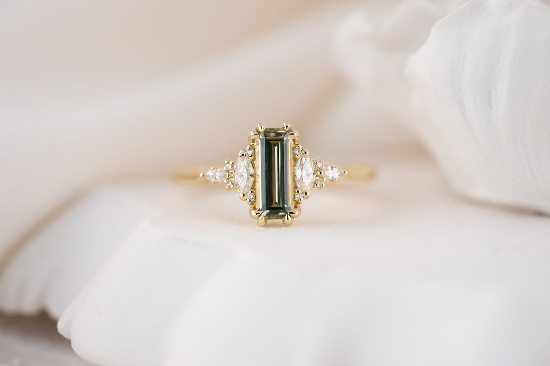 The Maeve Ring | 0.78 CT Baguette Light Green Sapphire - Lavender Creek Gems 