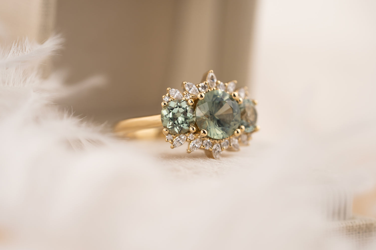 The Marial Ring | Round Seafoam Montana Sapphire - Lavender Creek Gems 